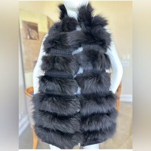 NWT Gucci $1950 Wool Cashmere Fox Fur Scarf Black